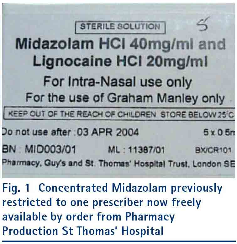 Label for concentrated intranasal midazolam plus lidocaine for adult sedation