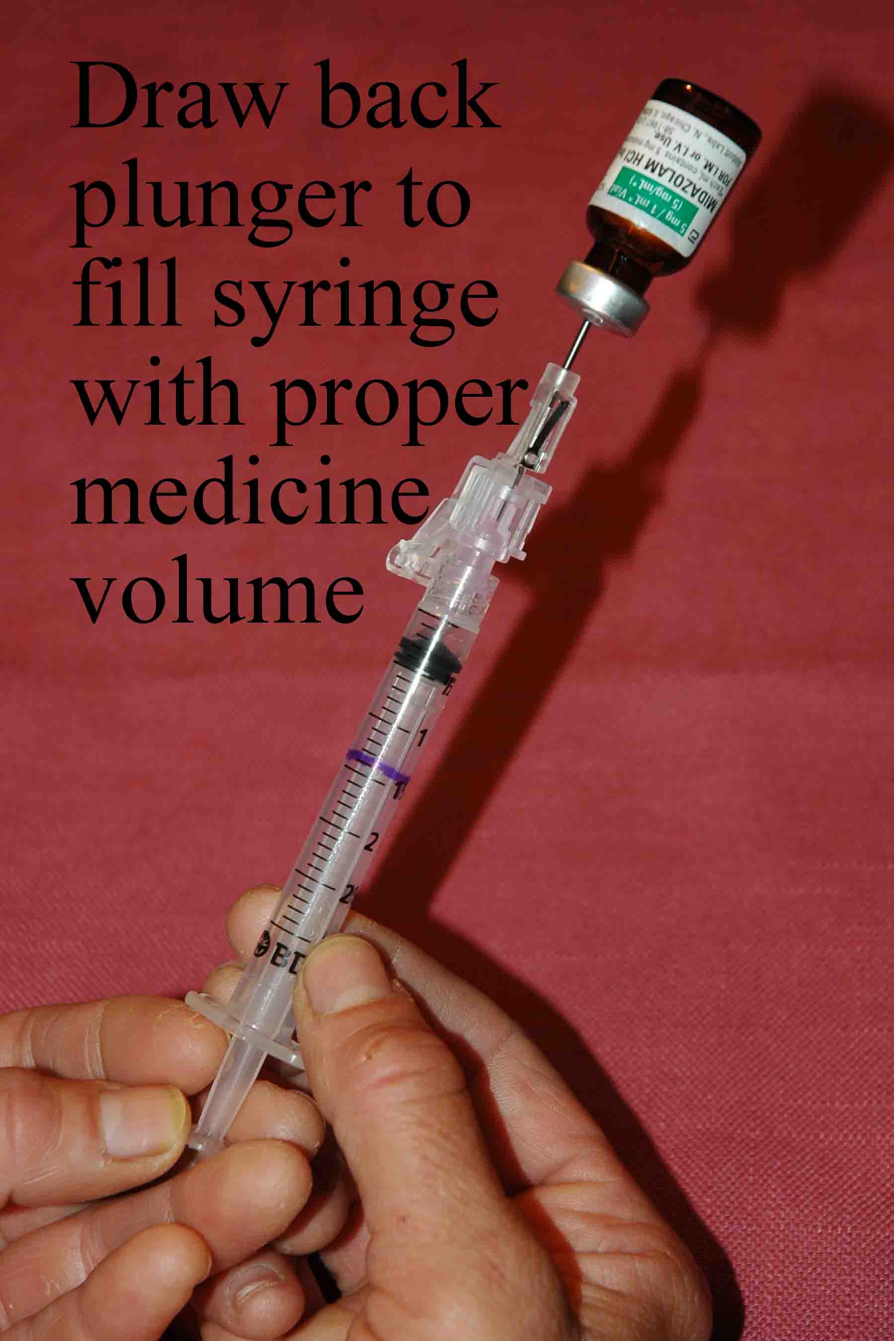 Aspirate correect volume of drug out of the vial into the syringe
